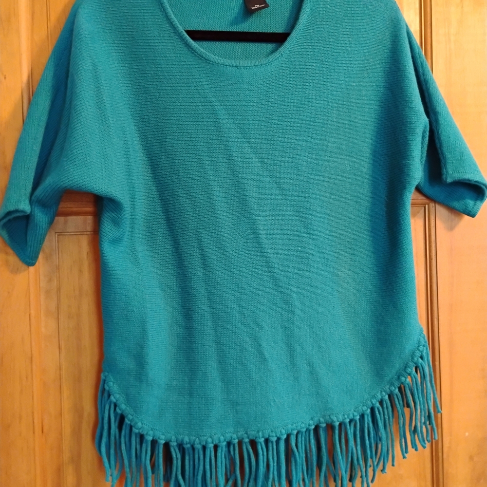 Teal Fringe Sweater
